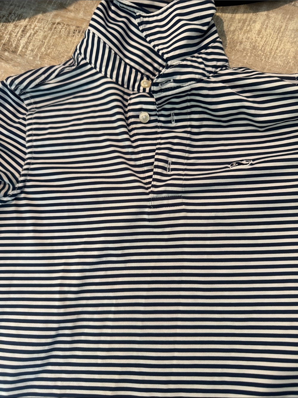Men's Navy and White Striped Polo Shirt
